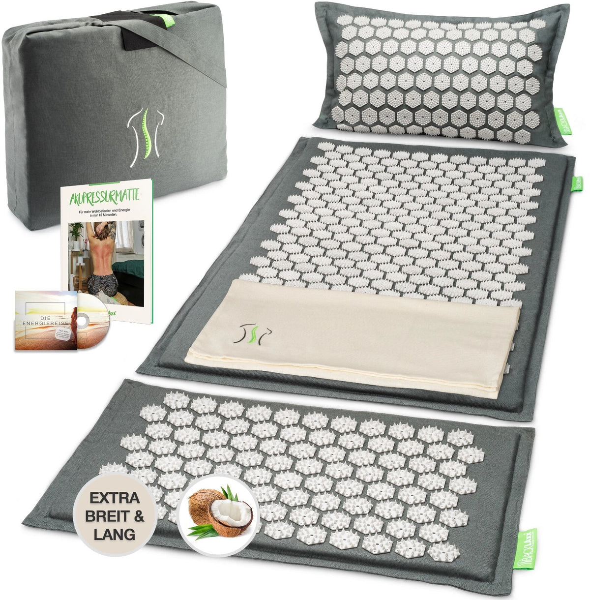 BACKLAxx® Akupressurmatt<wbr/>e XL Set mit Kissen Nadelmatte Massagematte Akupunktur
