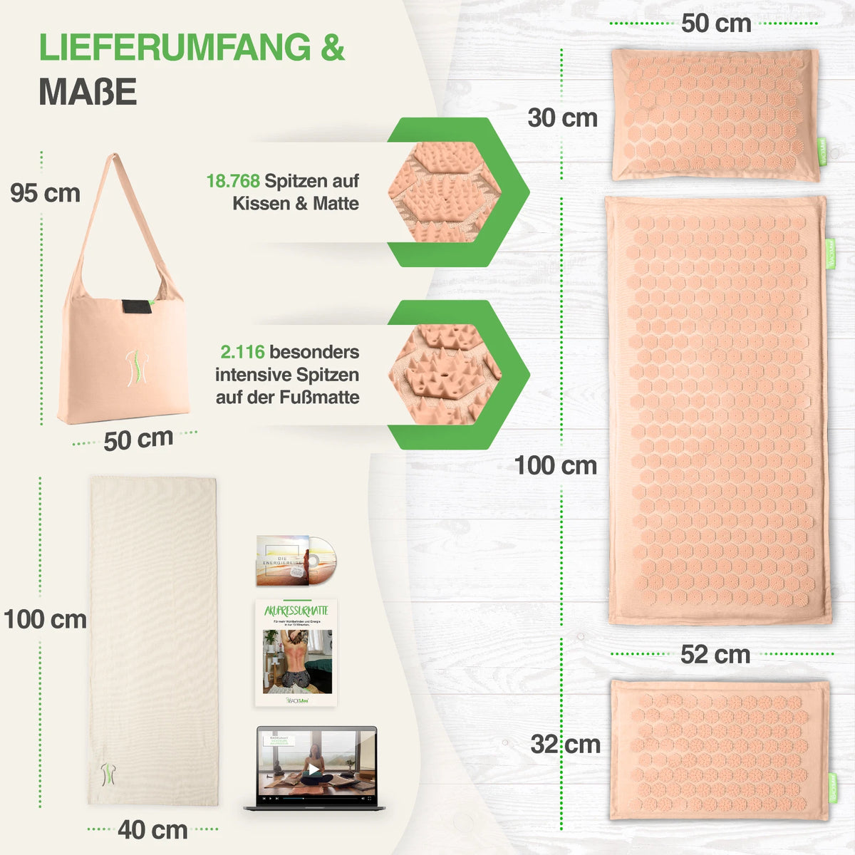 BACKLAxx® Akupressurmatt<wbr/>e XL Set mit Kissen Nadelmatte Massagematte Akupunktur