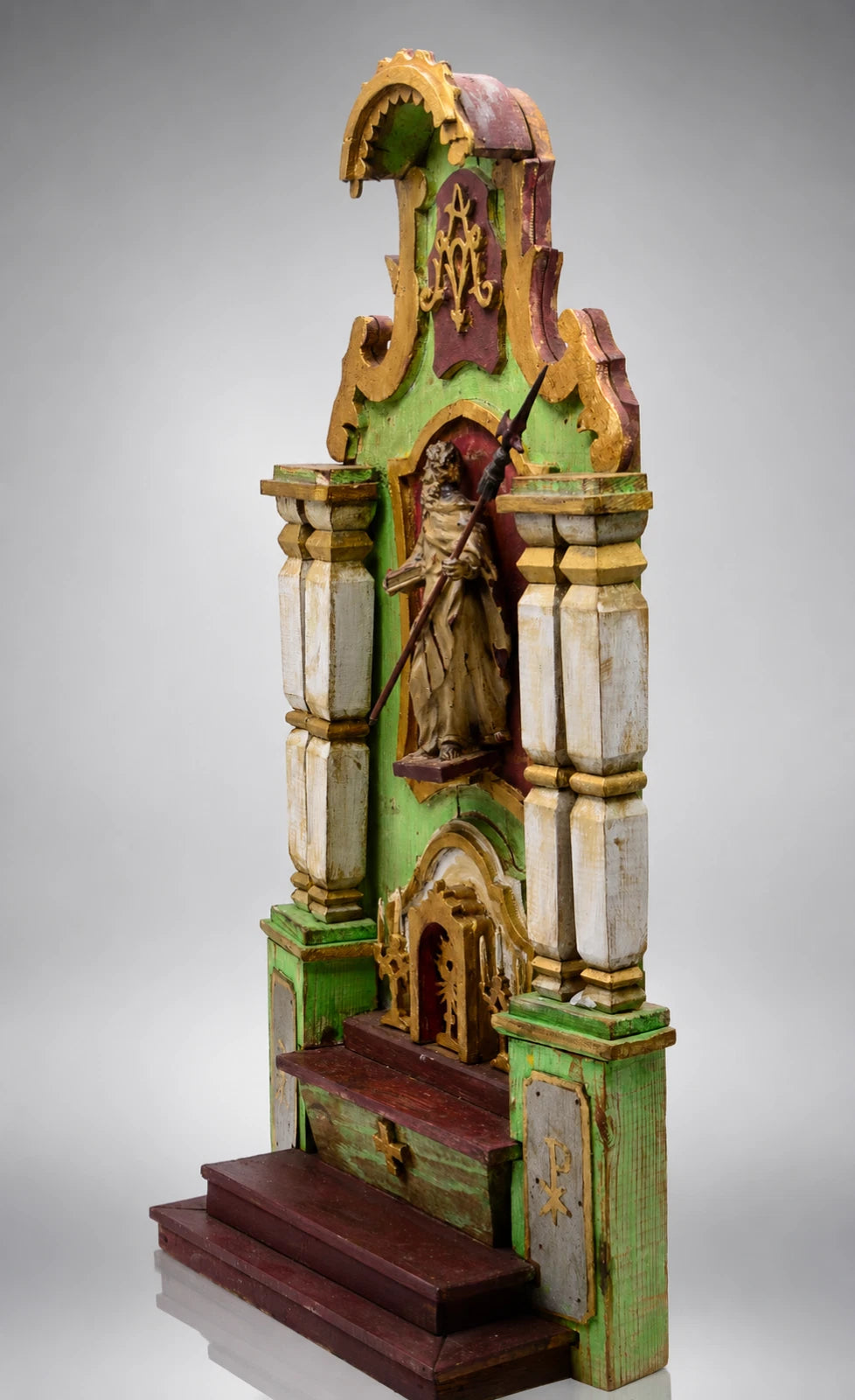ANTIKER ALTAR Hausaltar Barock geschnitzt Heiligenfigur Monstranz gefasst 70cm