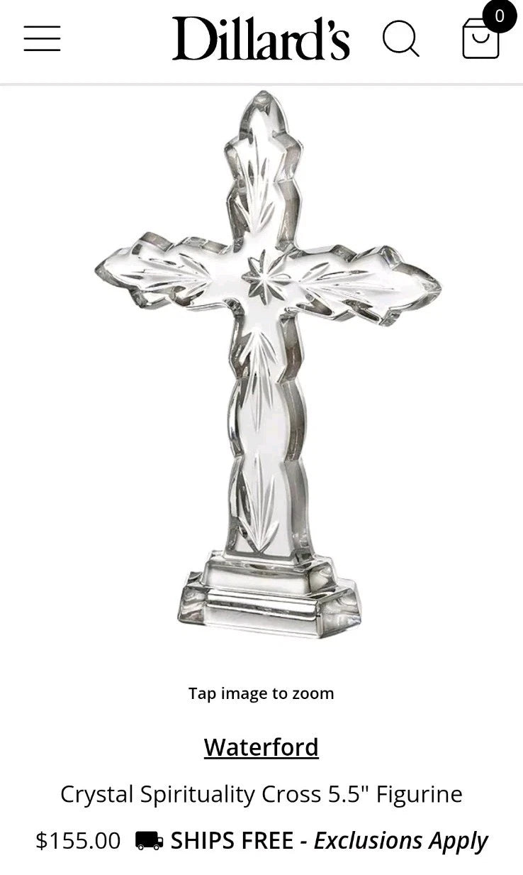 Waterford Clear Cut Crystal Spiritual Cross Figurine Scalloped Edges 5 1/2” H