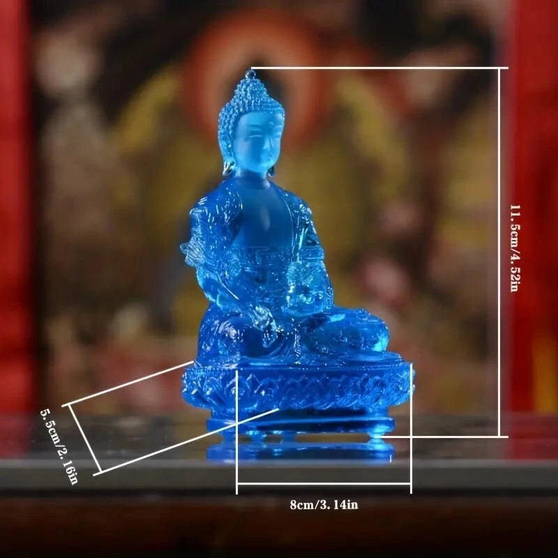Blue Buddha Crystal Glass Sculpture Medicine Enlightenment Spiritual Statue
