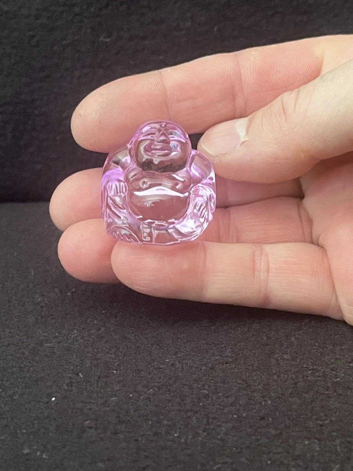 Translucent Purple Crystal Lucky Buddha In Pouch Figurine