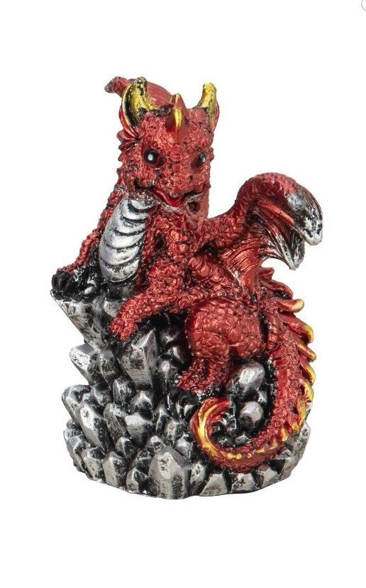 Mystisch und Spirituell - Dekofigur Drachen mit Kristallen, Höhe 8,0 - 9,0 cm