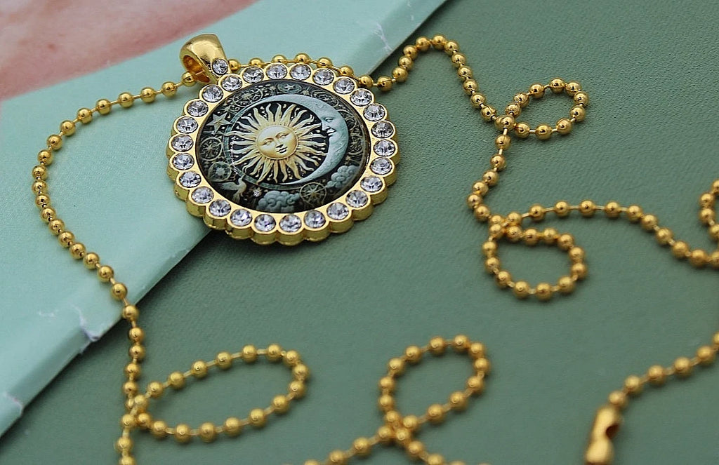 ✨ Sonne Mond Kette Gold Damen Rund Anhänger Zirkonia Boho Schmuck Geschenk 🌙✨