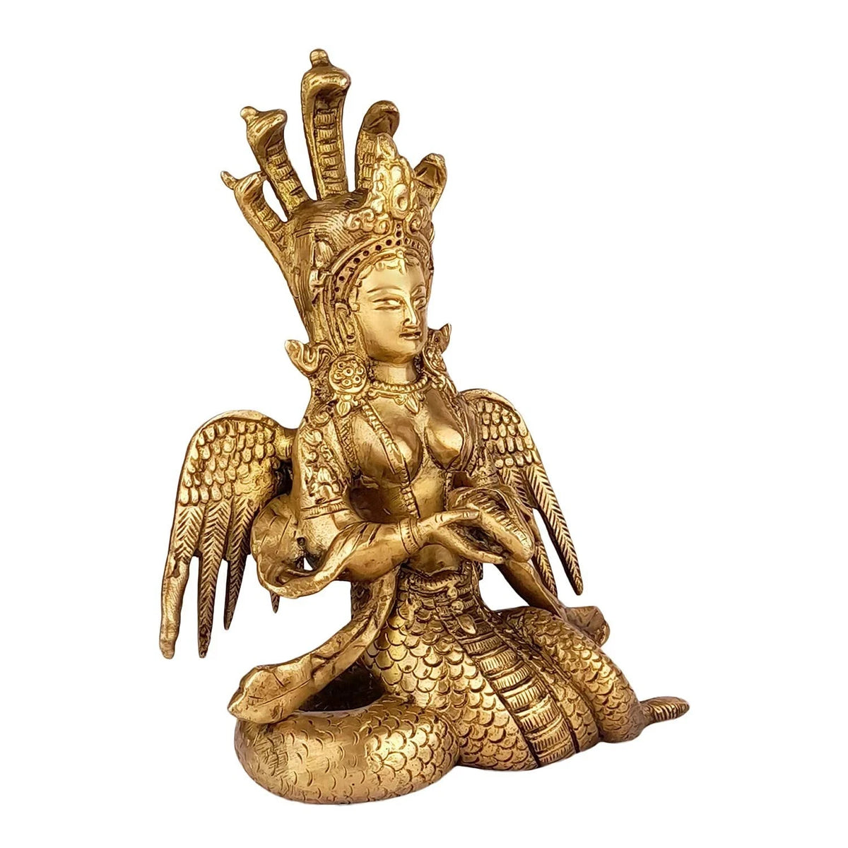 Brass Nagkanya Idol Nag Devi Snake Women Serpent Goddess Statue Figurine 8.5"