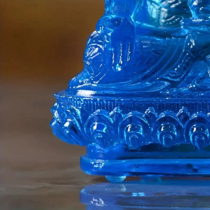 Blue Buddha Crystal Glass Sculpture Medicine Enlightenment Spiritual Statue
