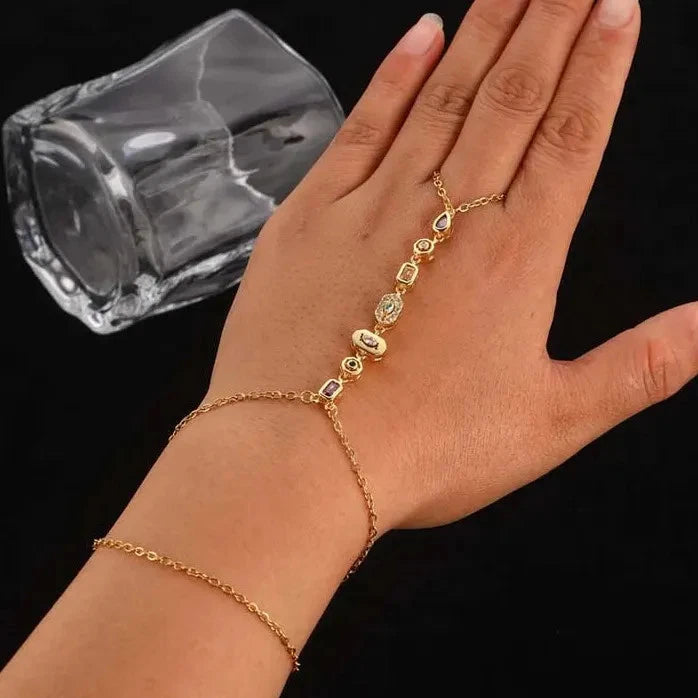 Stainless Steel Colorful Crystal Hand Chain Bracelet for Women Fashion Bangle