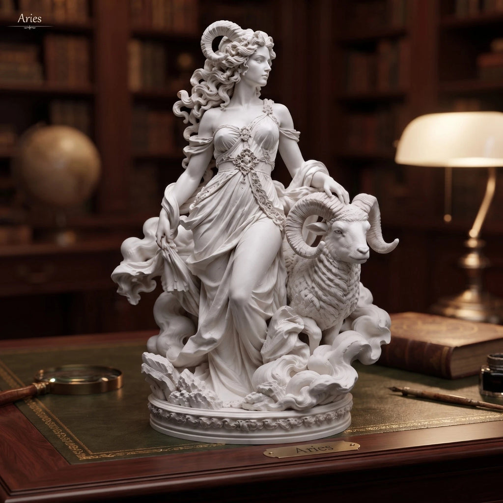 Aries Zodiac Sculpture, 20 cm Resin Statue, Astrology Home Decor