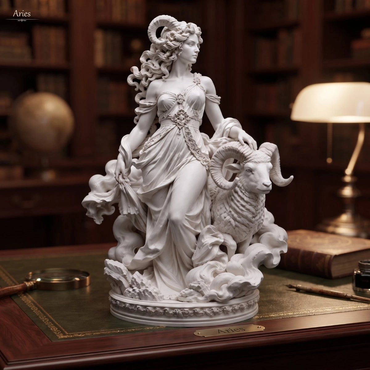 Aries Zodiac Sculpture, 20 cm Resin Statue, Astrology Home Decor