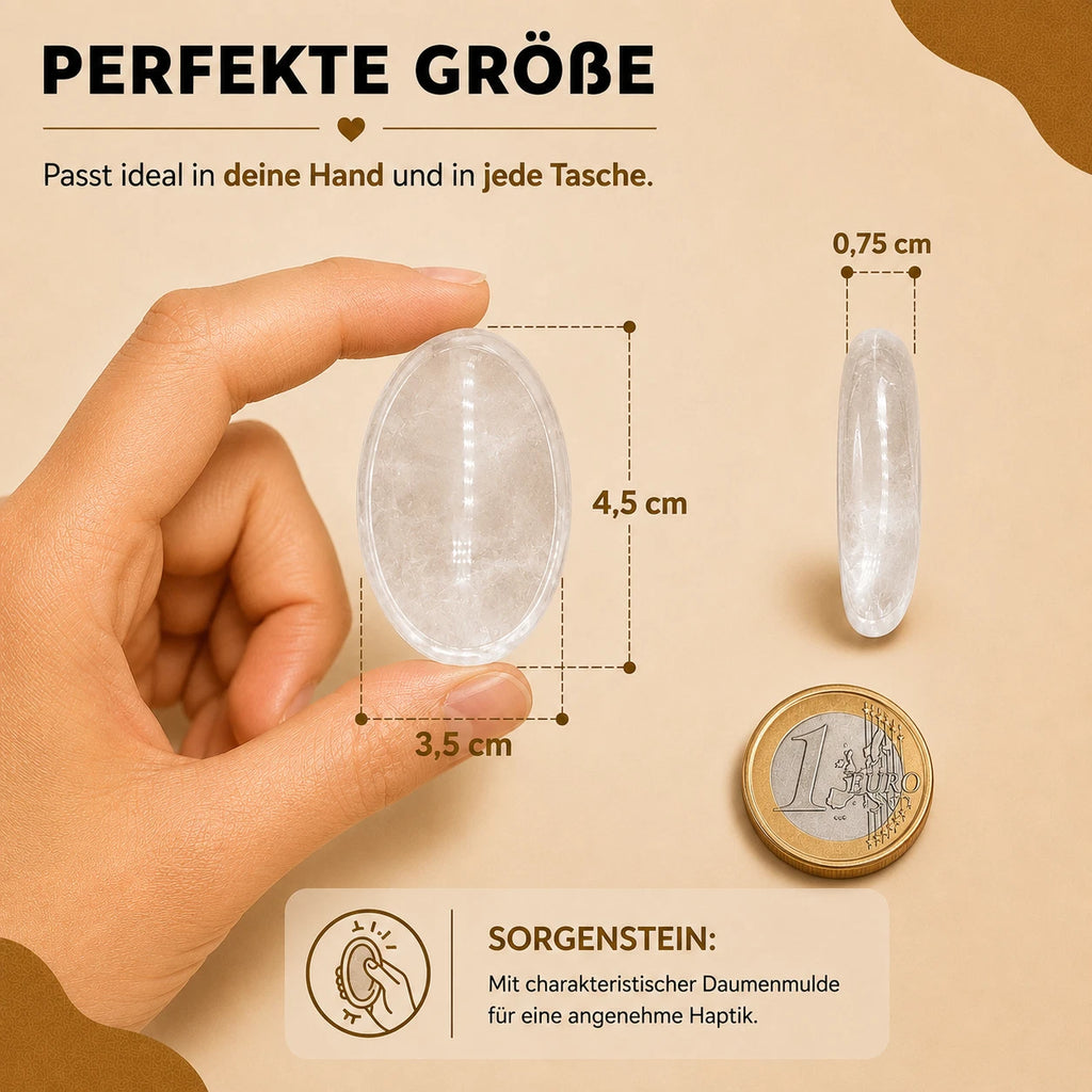 PURAJA Sorgenstein: Bergkristall | Daumenstein aus Naturstein | Worry Stone