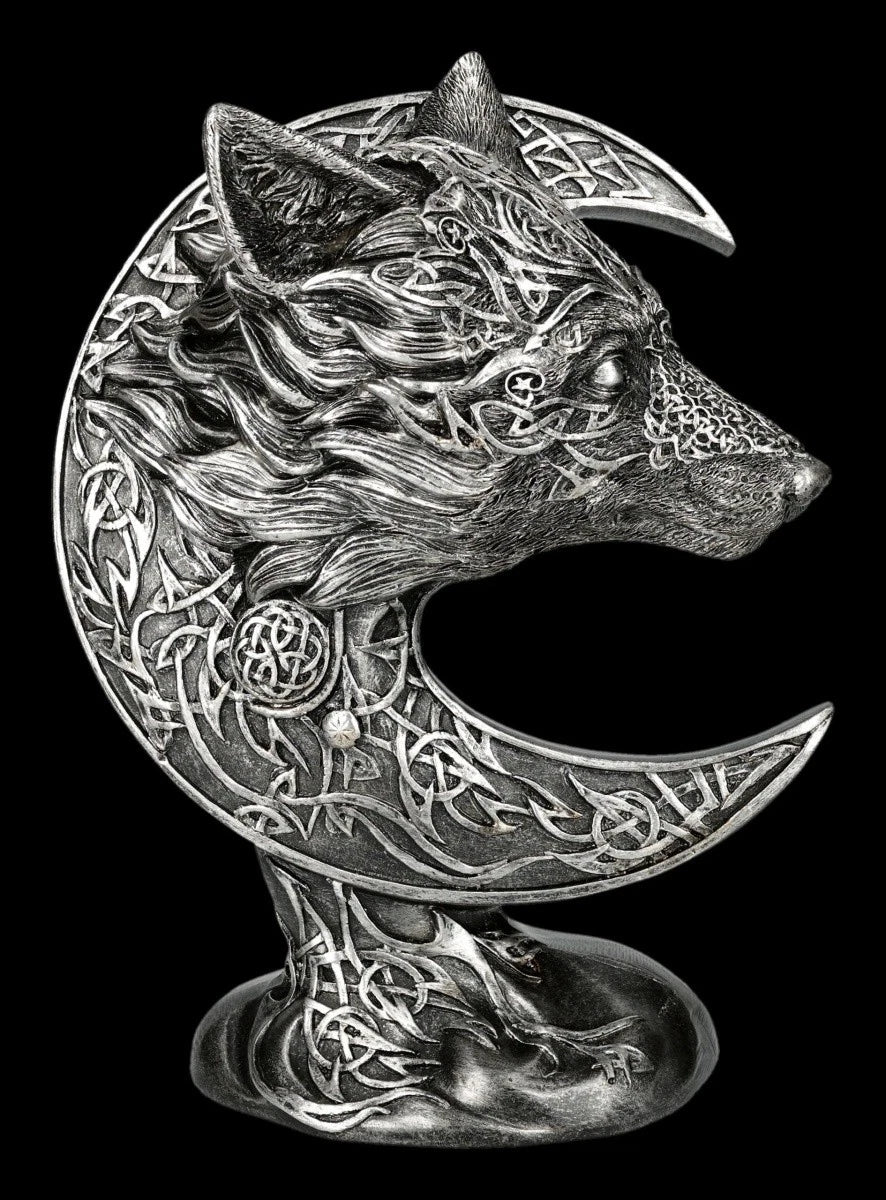 Wolfsfigur - im Keltischen Halbmond - Spirituelles Krafttier - Fantasy Deko