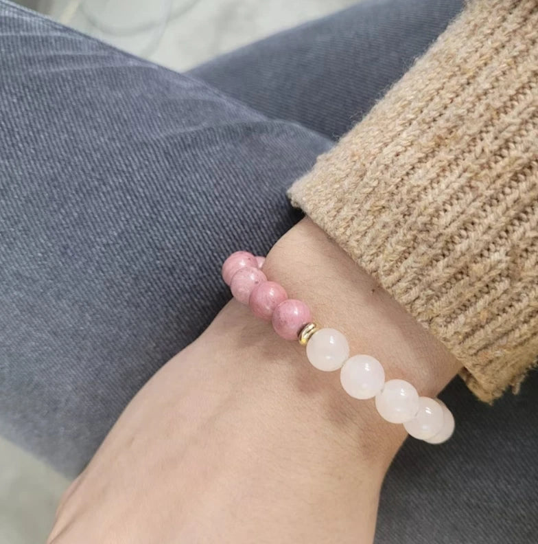 Rose Quartz &amp; Rhodonite Gemstone Beads Healing Women Bracelet for Self Love Gift