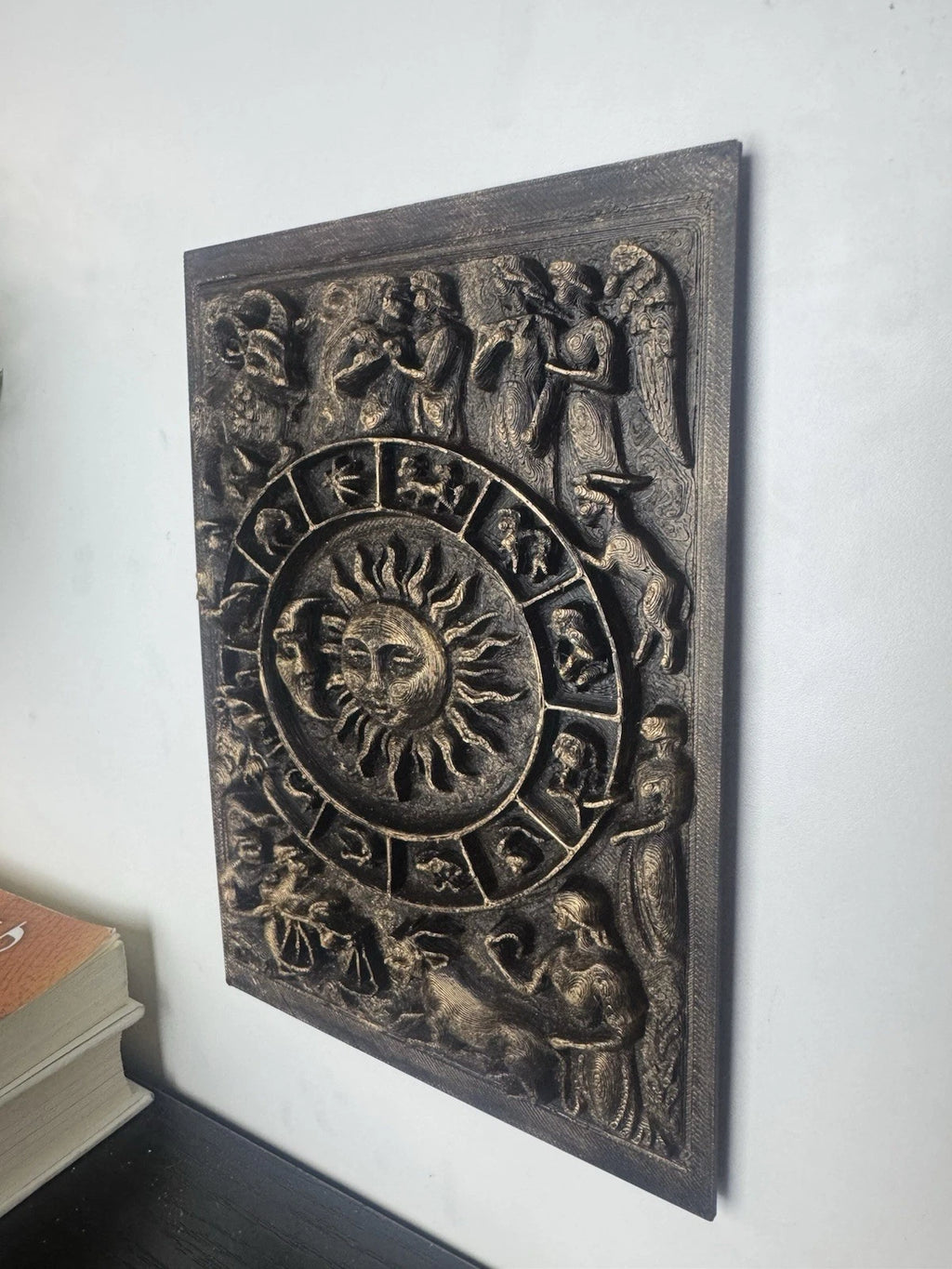 Zodiac Astrology 5” X 7” Relief Wall Plaque Gold Sun &amp; Moon Horoscope Signs