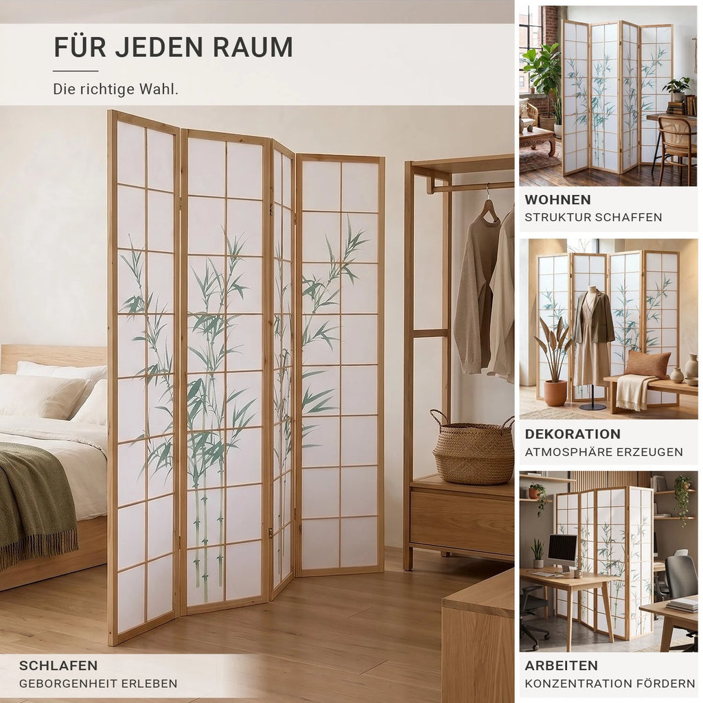 Raumteiler Trennwand Paravent Holz Massiv Sichtschutz Shoji Bambus Homestyle4u