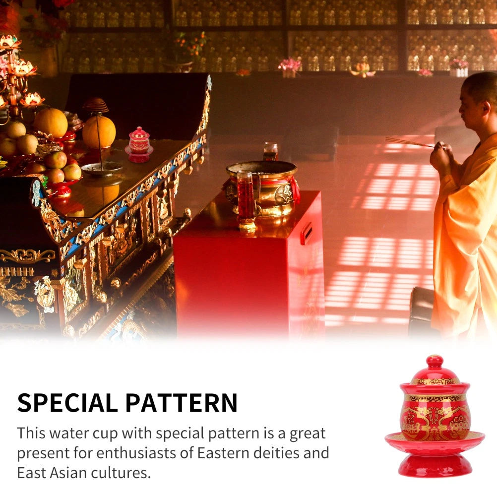 1 Stück Keramik-Wasser<wbr/>becher mit Deckel, Buddha-Anbetun<wbr/>g, Tempel-Versorg<wbr/>ung