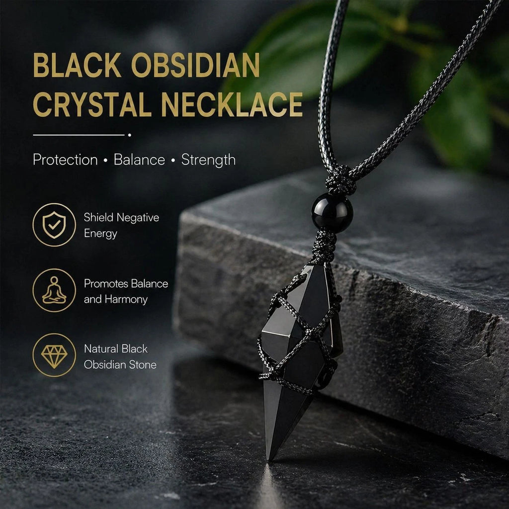 Real Black Obsidian Amulet Healing Strength Protection Pendant Unisex Necklace