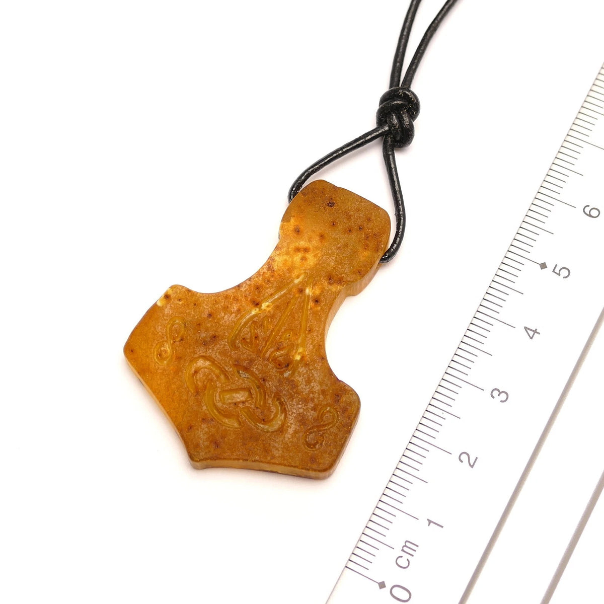 Thor Hammer Thorshammer Natur Bernstein Anhänger Amulett Wikinger Mjölnir Roh
