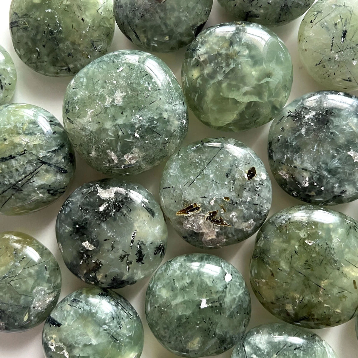 INNER KNOWING Prehnite round Palm Stone | UFO Crystal | Aura Cleansing | Prophet