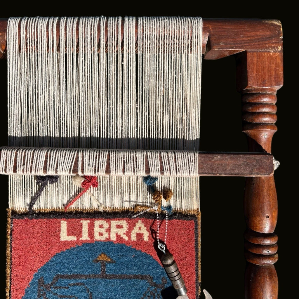 Vintage Horoscope Libra Astrology Wool Rug Sampler 16x21 Zodiac Textile Art