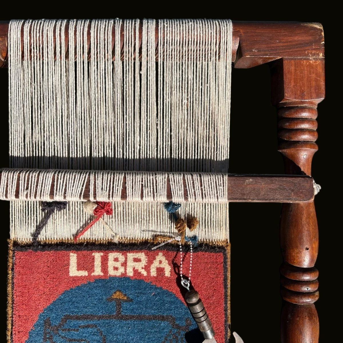 Vintage Horoscope Libra Astrology Wool Rug Sampler 16x21 Zodiac Textile Art