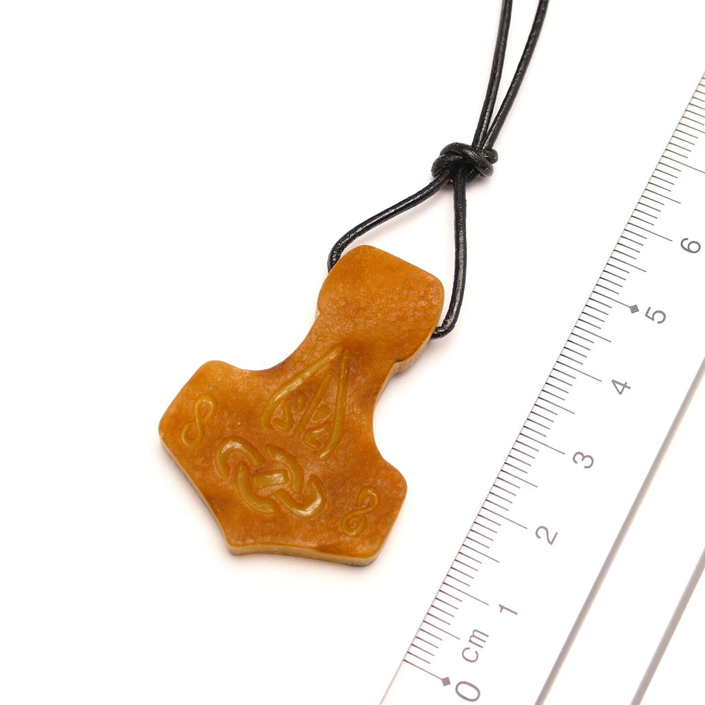 Thor Hammer Thorshammer Natur Bernstein Anhänger Amulett Wikinger Mjölnir Roh