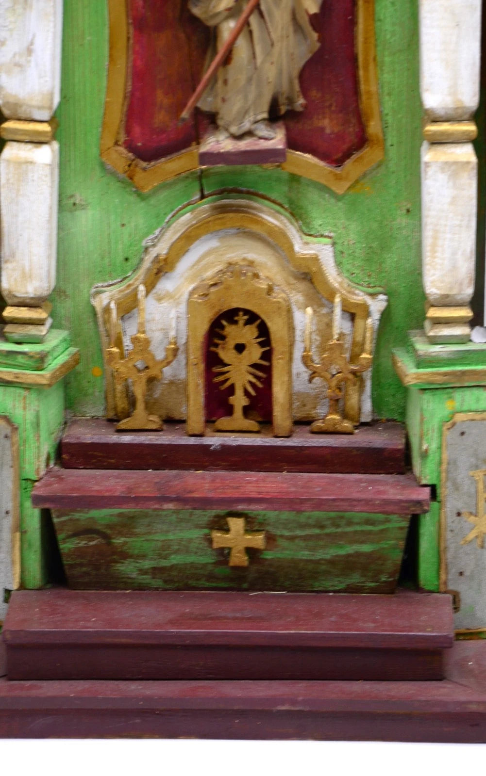 ANTIKER ALTAR Hausaltar Barock geschnitzt Heiligenfigur Monstranz gefasst 70cm