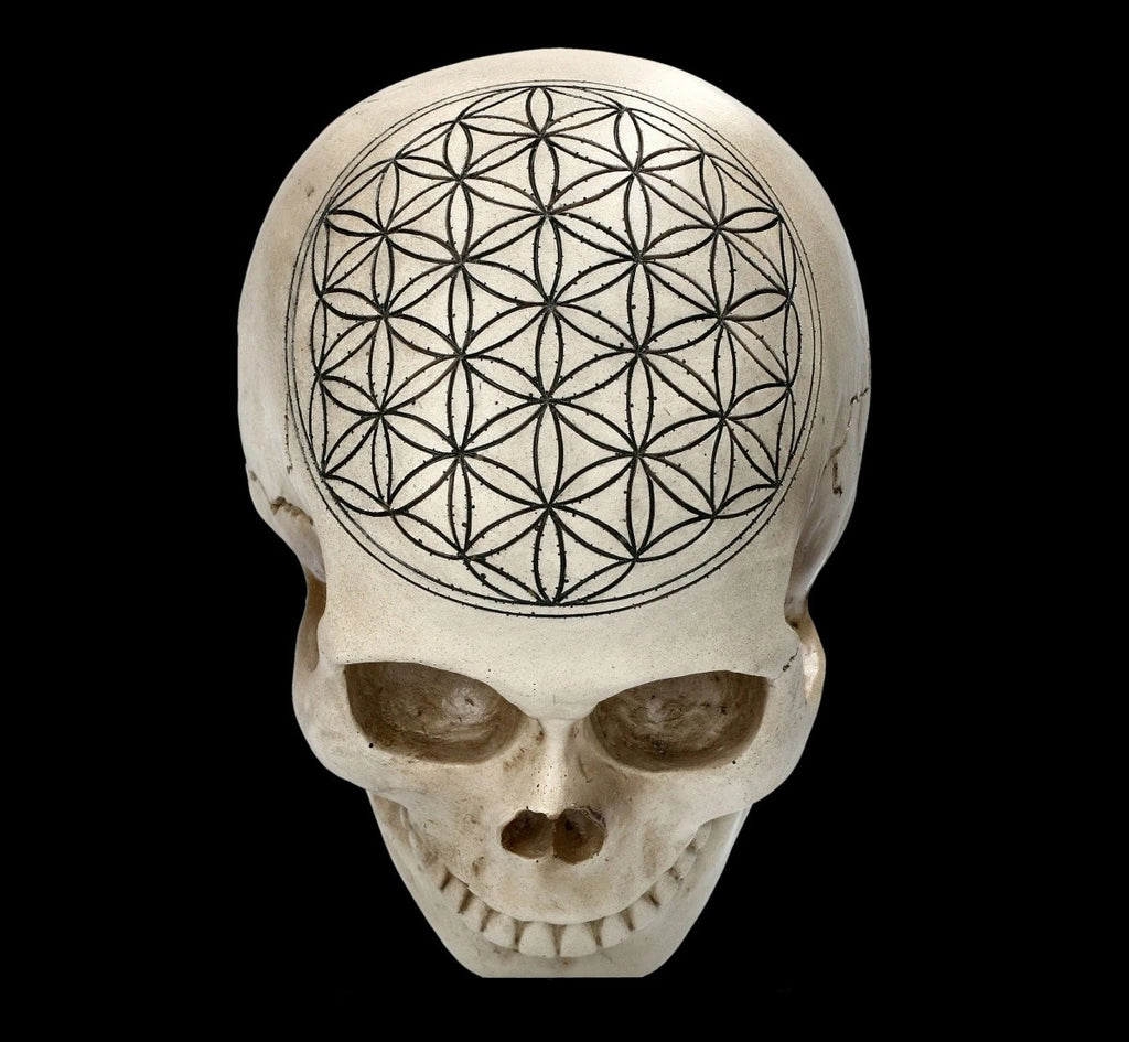 Totenkopf Heilige Geometrie - Blume des Lebens - spirituelle Schädel Figur - Dek