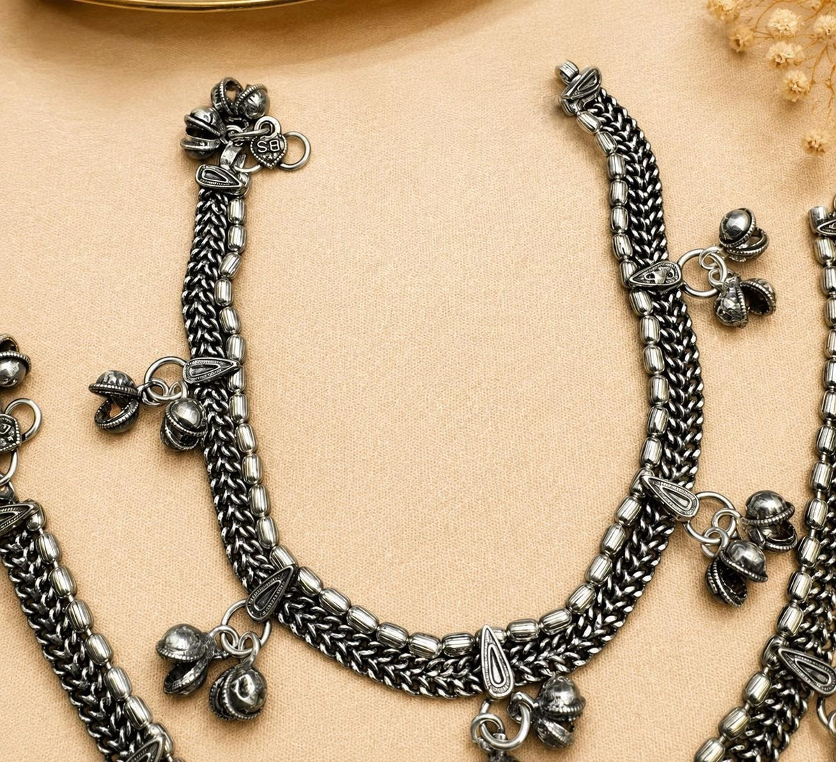 Boho Ankle Bracelet Oxidized Silver Anklet Pair | Traditional Payal with Bells