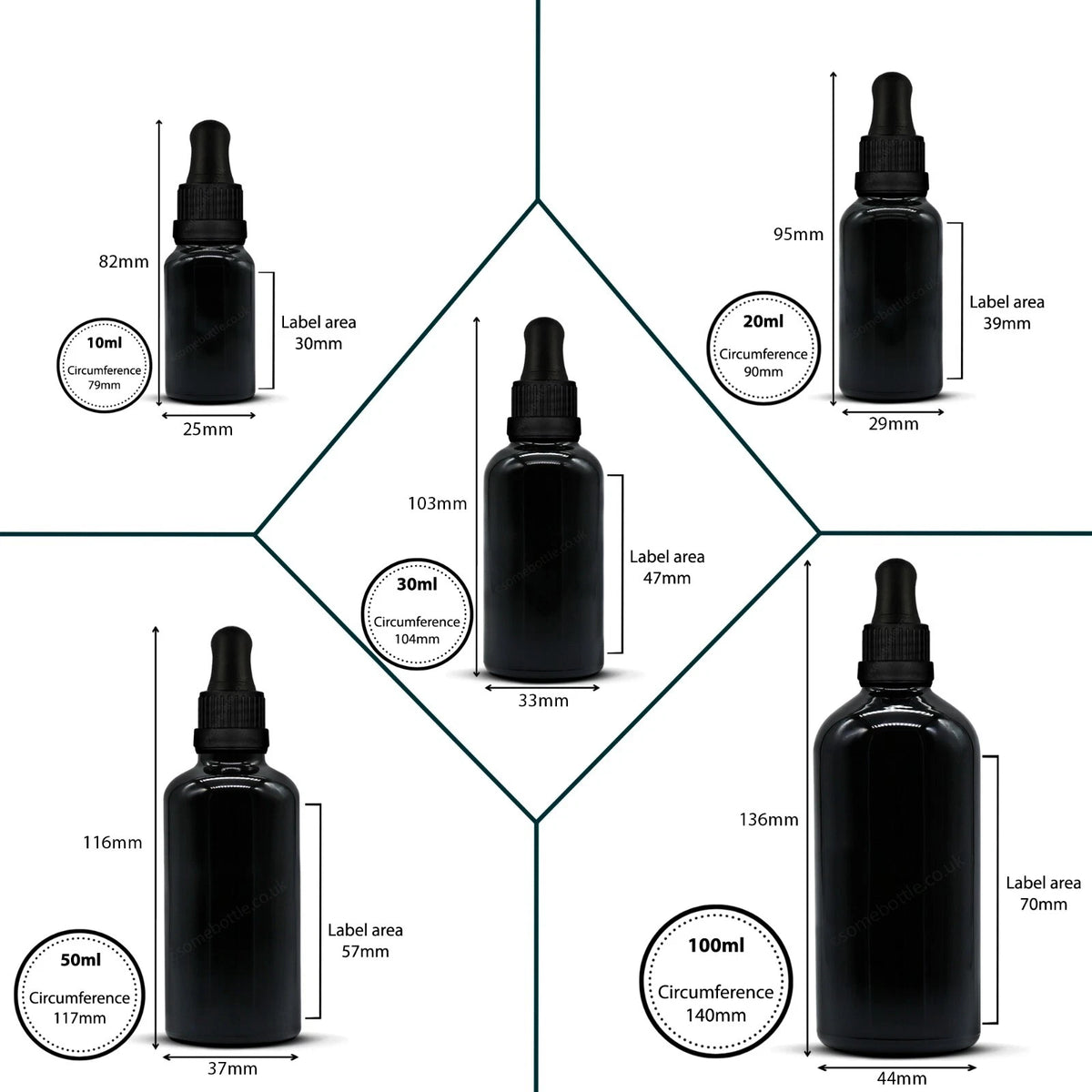 SCHWARZ Glas Tropferflasche mit Pipette Augentropfen Öle Aromatherapie Großhandel