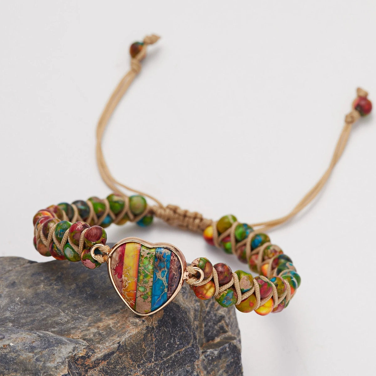 7 Chakra Handmade Braided Heart Charm Sea Sediment Healing Reiki Bracelet Gifts