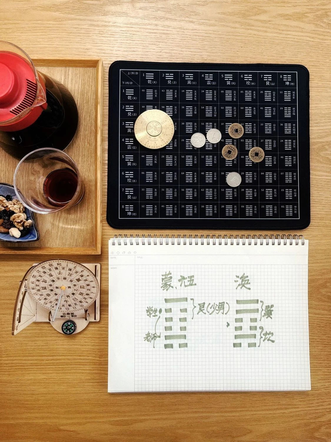 I Ching 64 Hexagrams Mouse Pad Set Dice Mat Teaching Guide Divination Tools