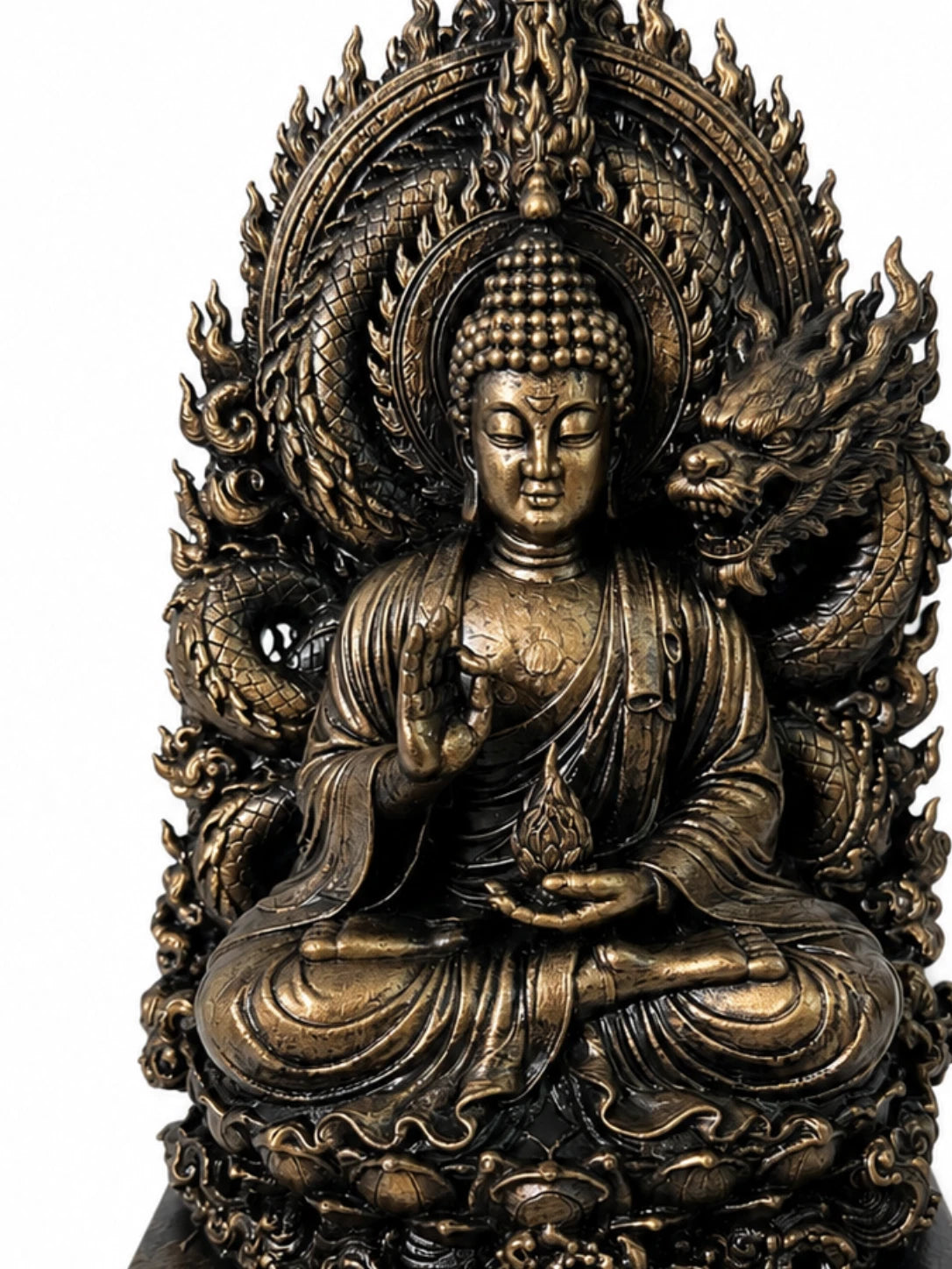 Buddha Statue Meditation Figur Zen Skulptur Spirituelle Deko Bronze Optik 24cm