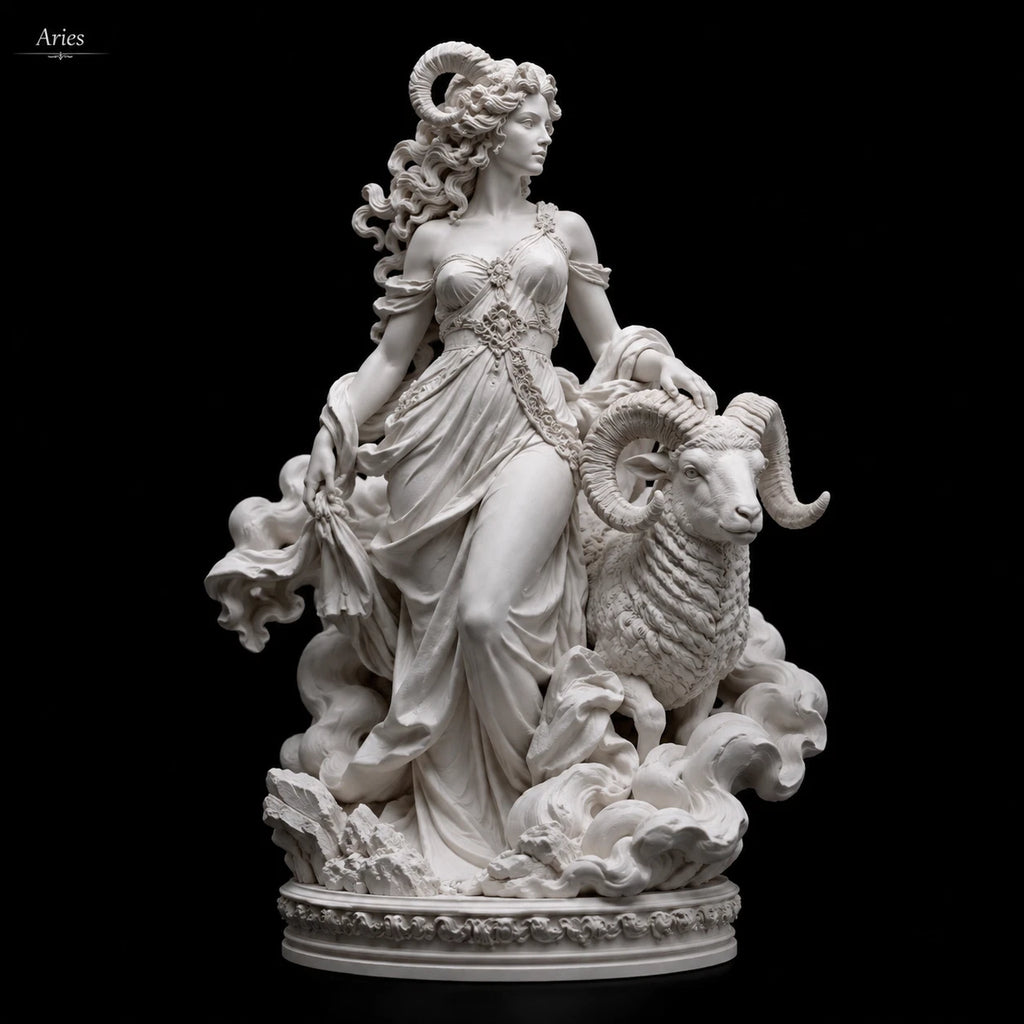 Aries Zodiac Sculpture, 20 cm Resin Statue, Astrology Home Decor