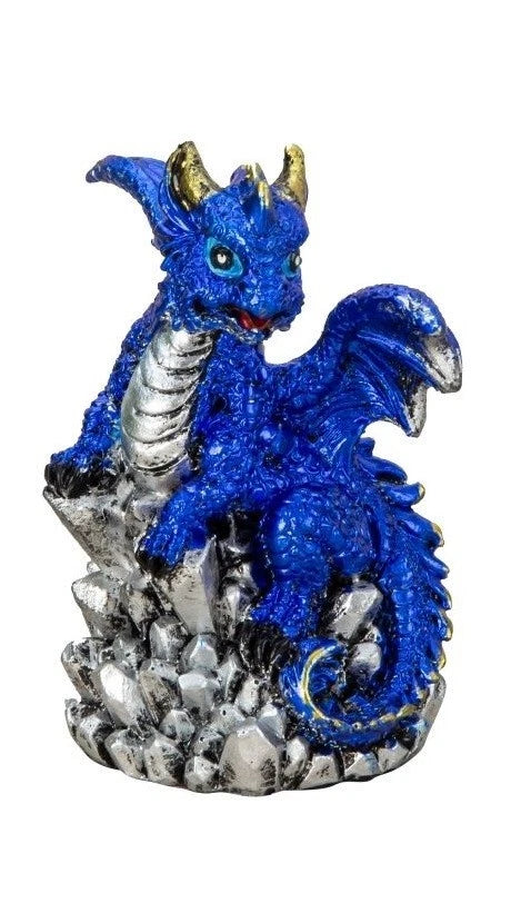 Mystisch und Spirituell - Dekofigur Drachen mit Kristallen, Höhe 8,0 - 9,0 cm