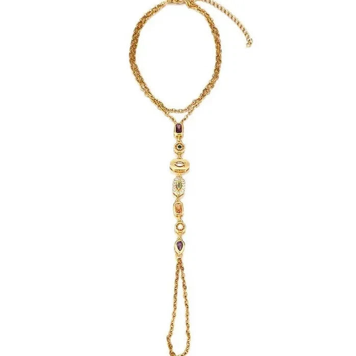 Stainless Steel Colorful Crystal Hand Chain Bracelet for Women Fashion Bangle