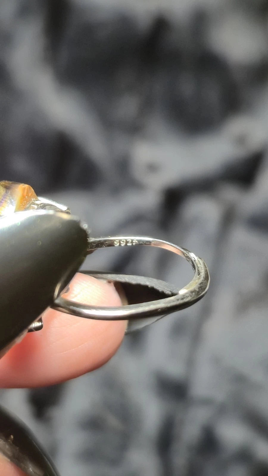 Goldener Aura Quarz Ring S925 Sterlingsilber verstellbar Statement