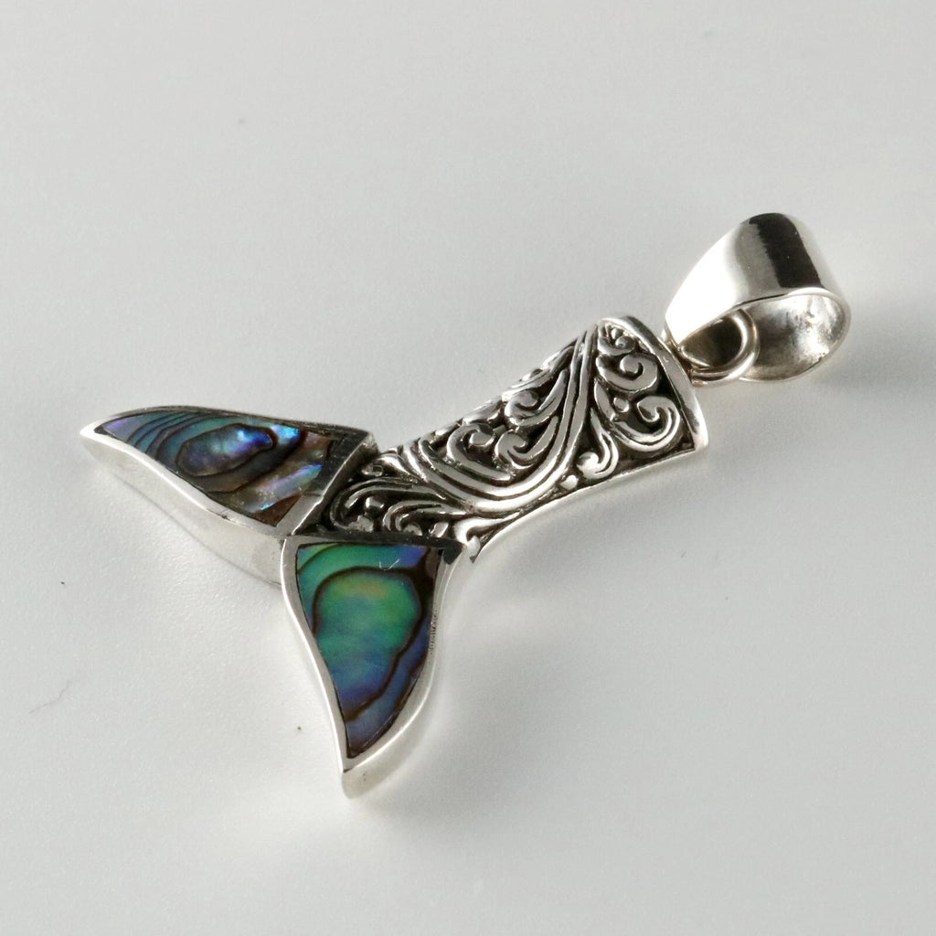 925er Silber Anhänger Kettenanhänger Walflosse Abalone Perlmutt Handarbeit PS687