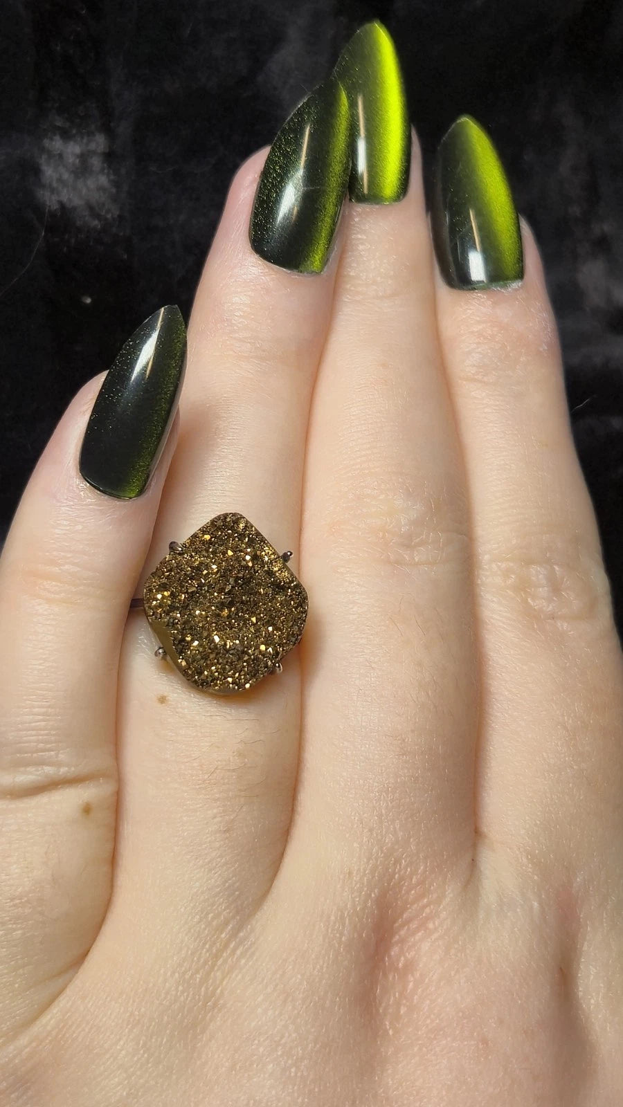 Goldener Aura Quarz Ring S925 Sterlingsilber verstellbar Statement