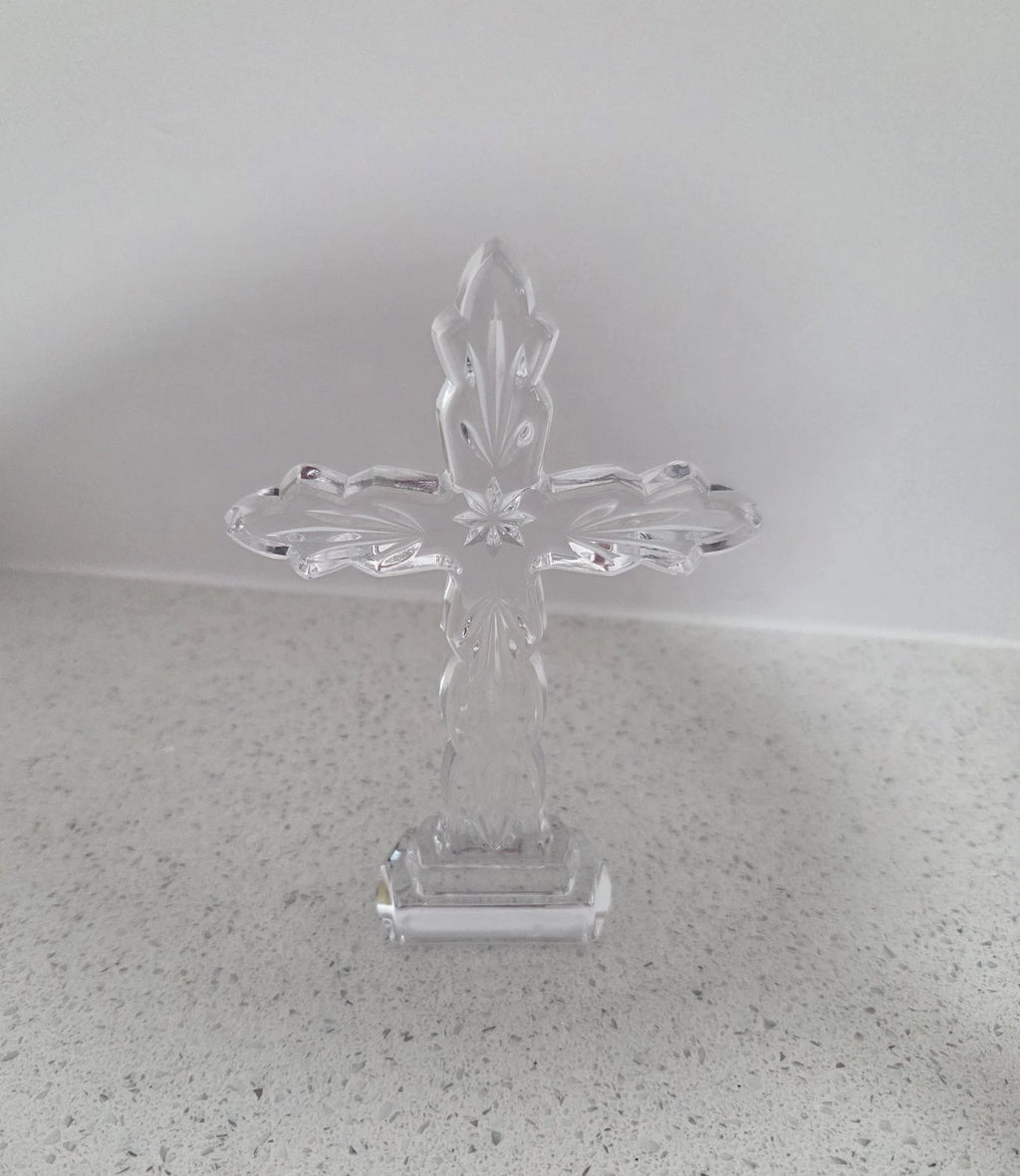 Waterford Clear Cut Crystal Spiritual Cross Figurine Scalloped Edges 5 1/2” H