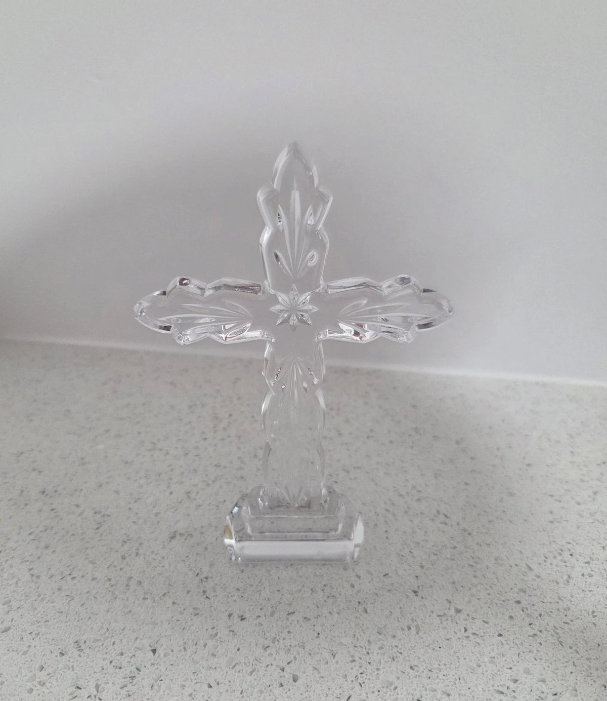 Waterford Clear Cut Crystal Spiritual Cross Figurine Scalloped Edges 5 1/2” H