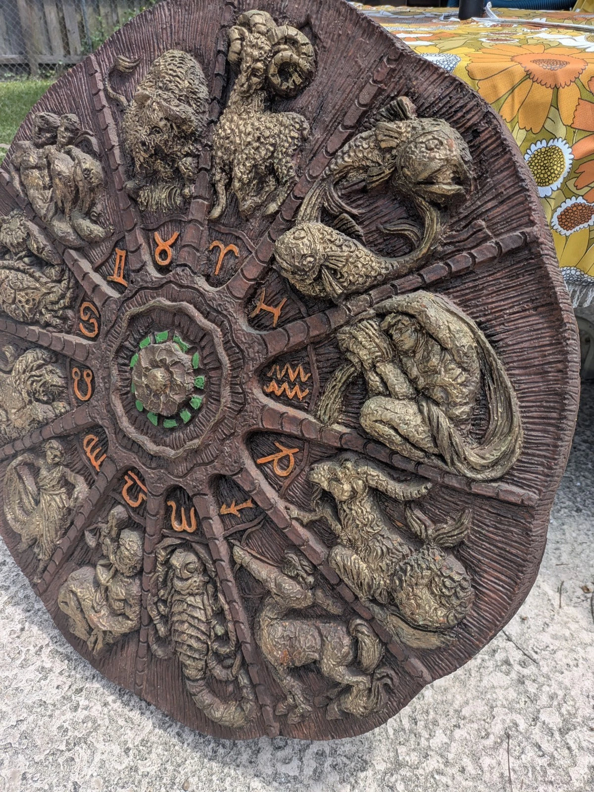 RARE Vintage MCM 30 in Astrology Zodiac Fiberglass/Pla<wbr/>ster Wall Plaque Art