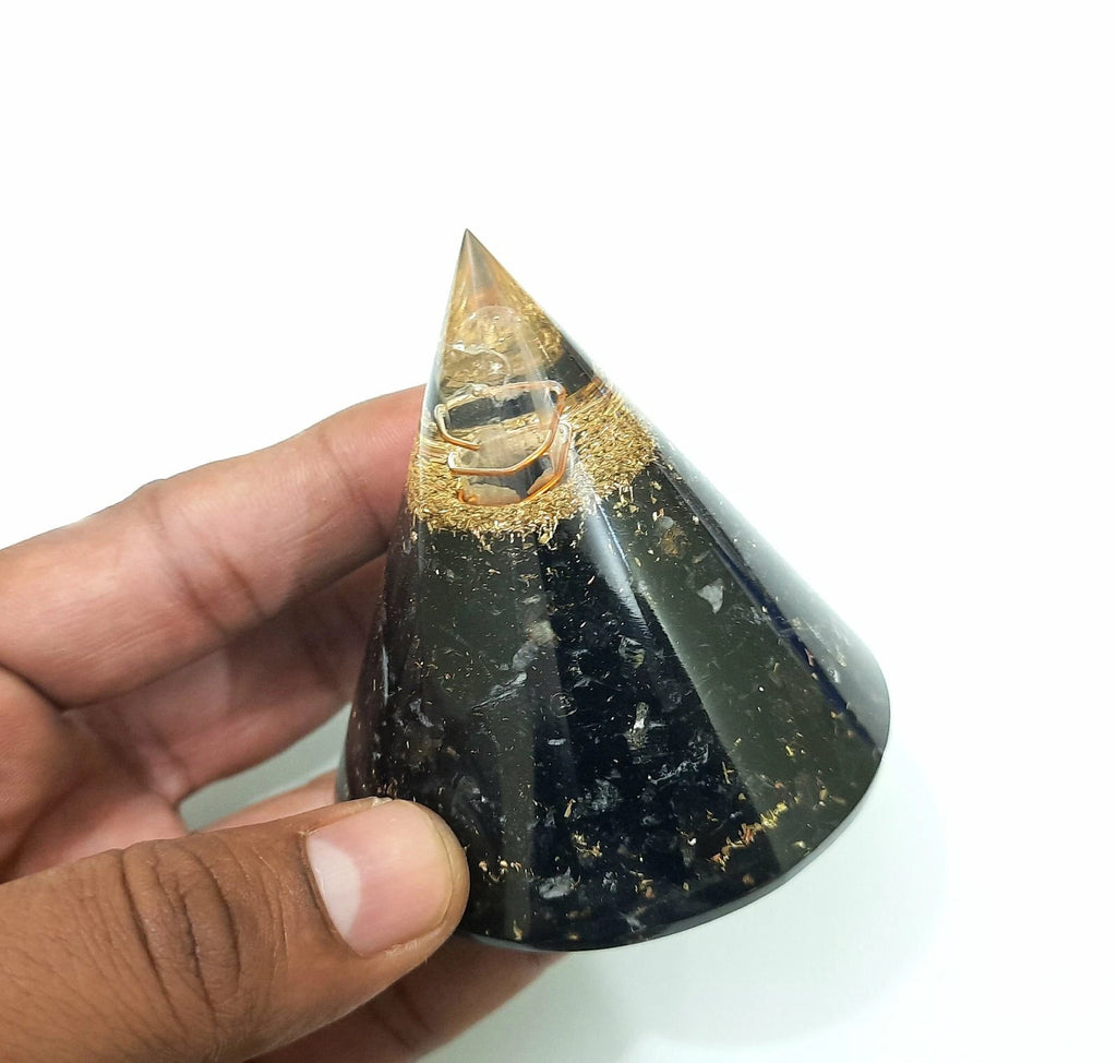 Tourmaline Orgone Pyramid Chakra Aura Cleansing Pyramid With Crystal Point big