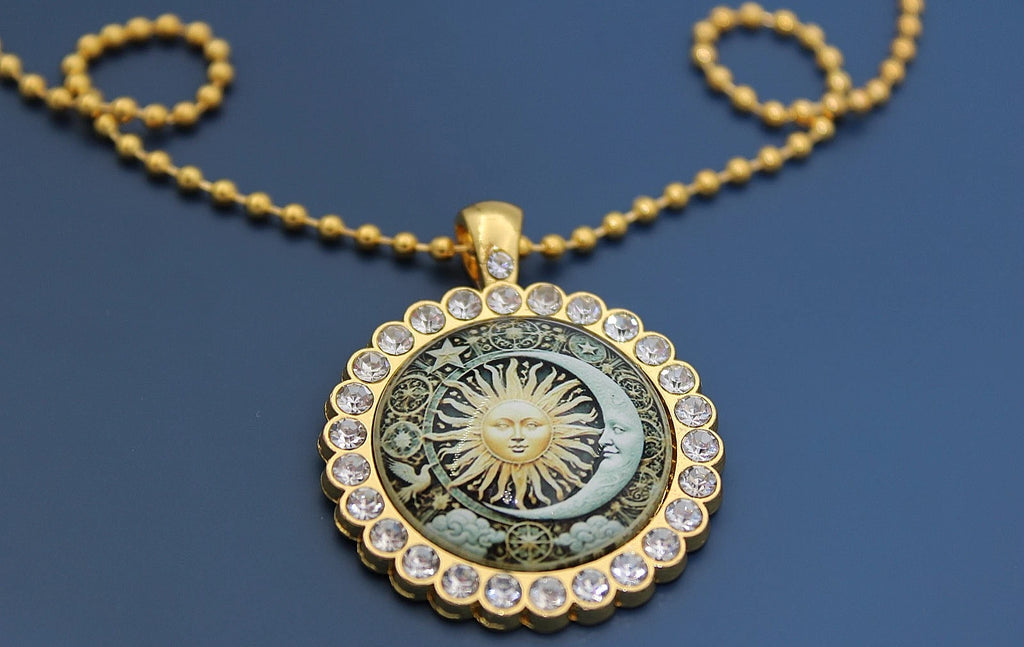 ✨ Sonne Mond Kette Gold Damen Rund Anhänger Zirkonia Boho Schmuck Geschenk 🌙✨