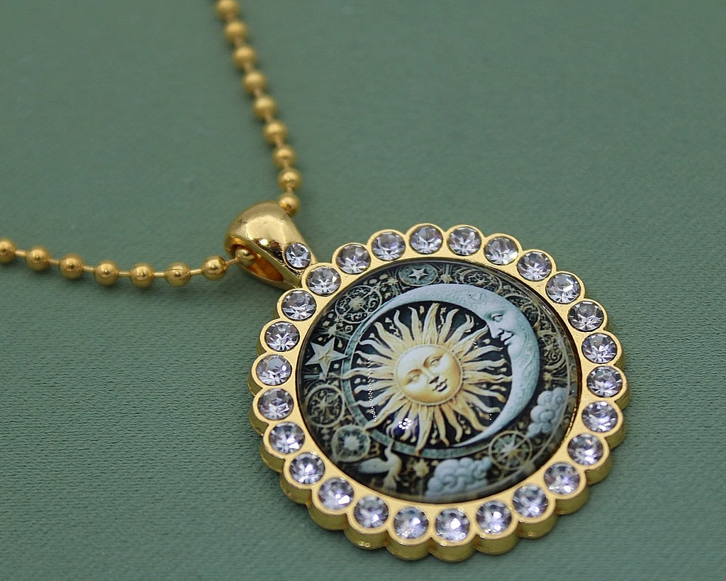✨ Sonne Mond Kette Gold Damen Rund Anhänger Zirkonia Boho Schmuck Geschenk 🌙✨