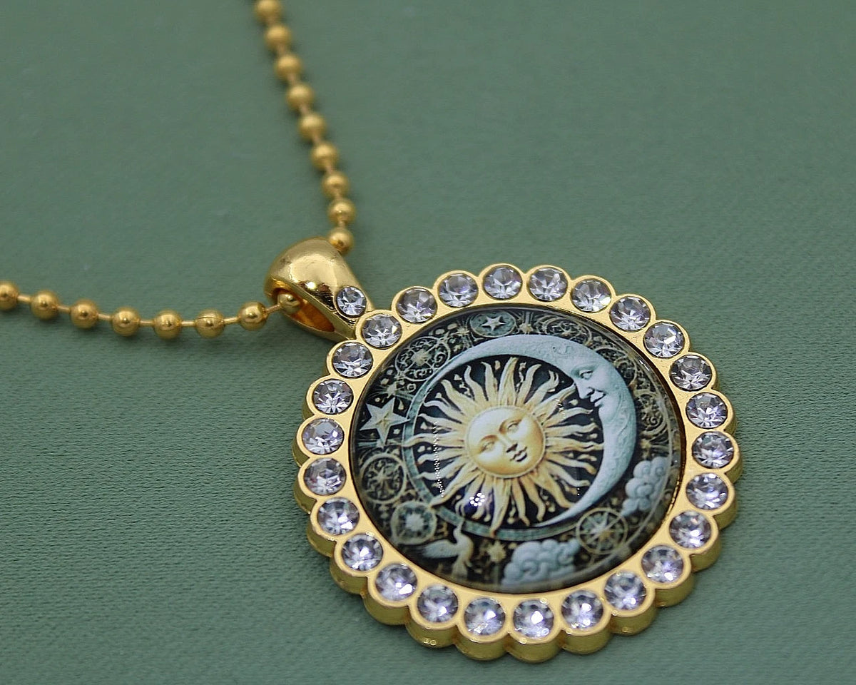 ✨ Sonne Mond Kette Gold Damen Rund Anhänger Zirkonia Boho Schmuck Geschenk 🌙✨