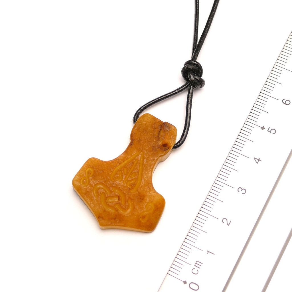 Thor Hammer Thorshammer Natur Bernstein Anhänger Amulett Wikinger Mjölnir Roh