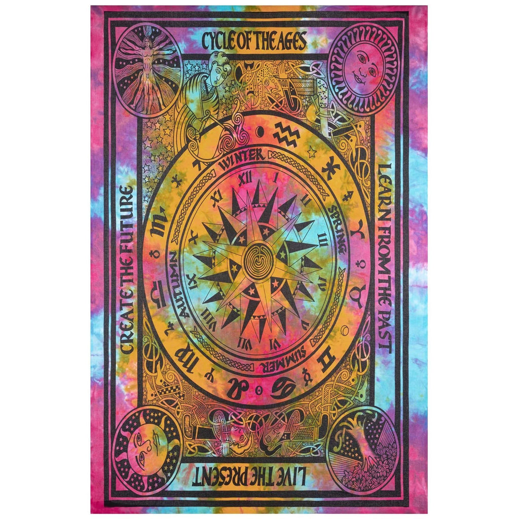 Astrologie Tagesdecke Wandbehang Bunt Deko Tuch Cycle of the Ages Goa 200x135cm