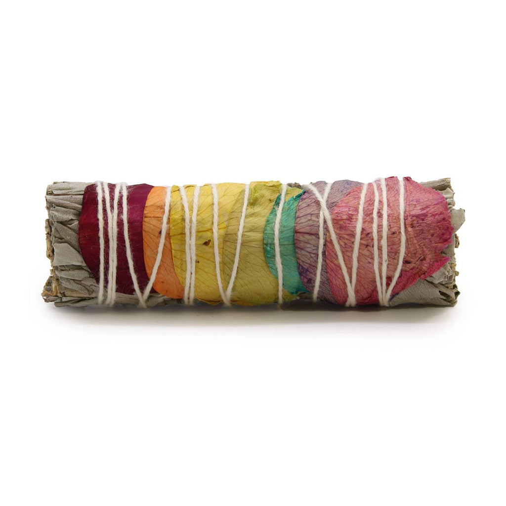 Chakras Sage Smudge Stick with Rose Petals 10cm Aura Cleansing Made Mexico