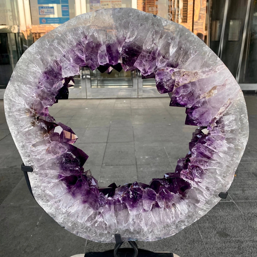 23.01LB Natural amethyst hole quartz cluster crystal Coarse slice pecimen