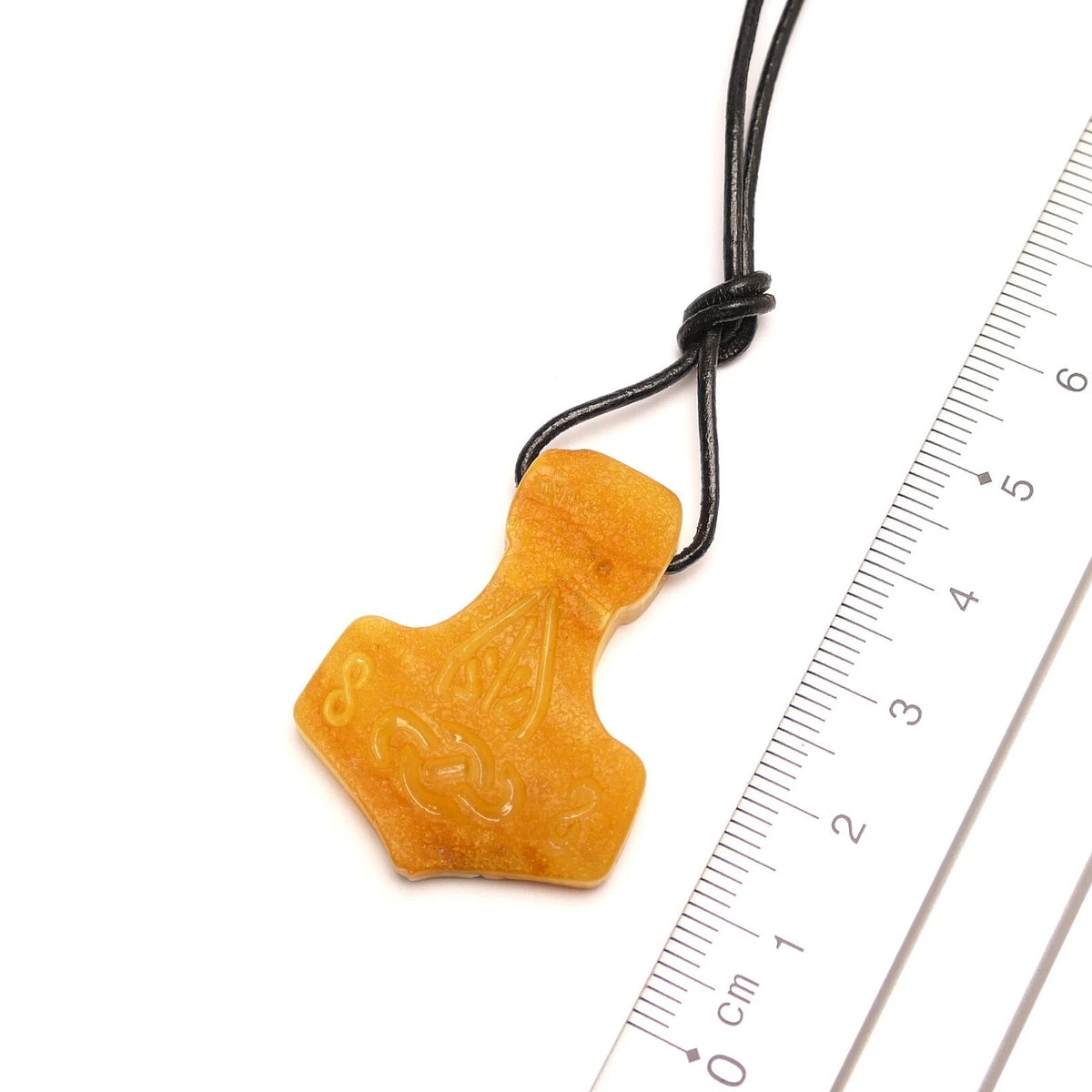 Thor Hammer Thorshammer Natur Bernstein Anhänger Amulett Wikinger Mjölnir Roh